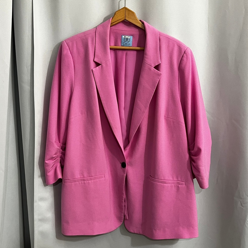 CeCe Ruched Sleeve Blazer Women Plus Size 2X Pink One Button Professional Barbie